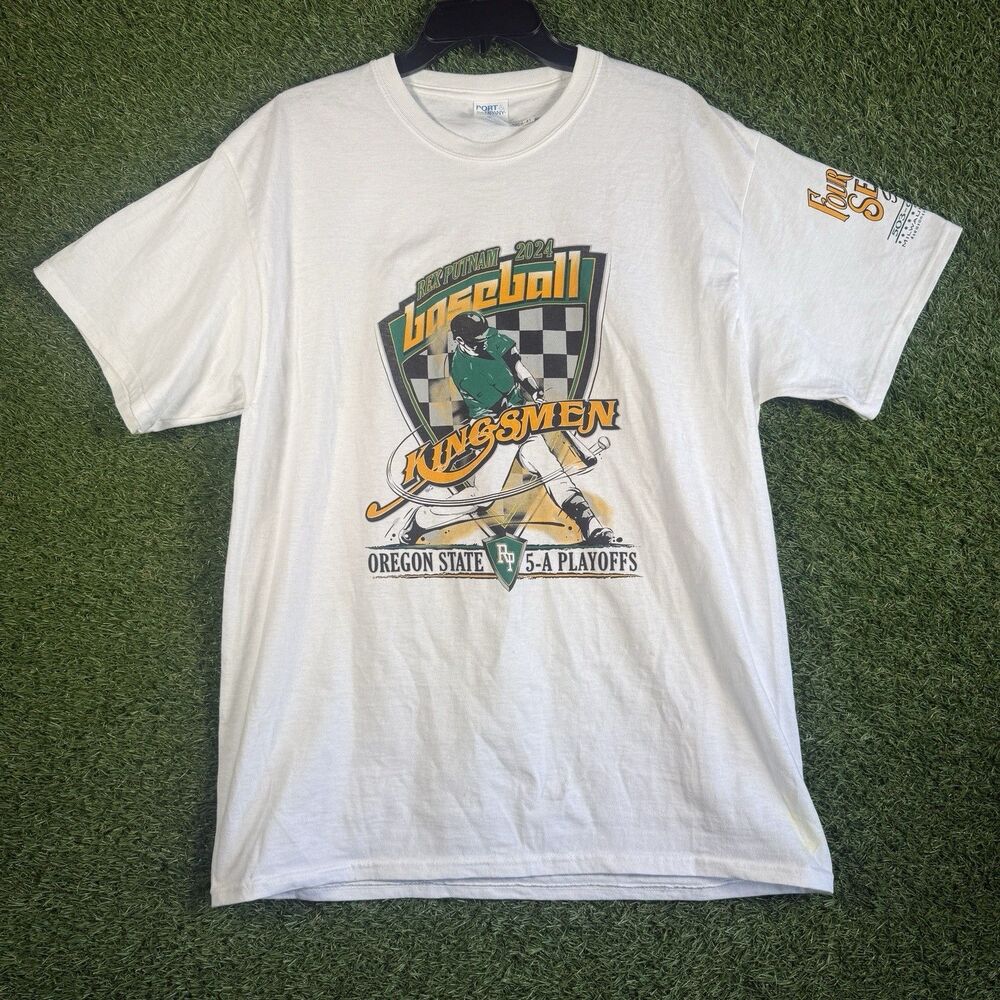 Port & Company Kingsmen 2024 Baseball Tee L White Graphic Four Seasons Oregon